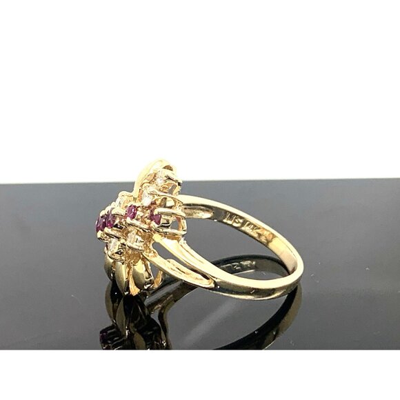 Red Gemstone Cocktail Ring 14k Yellow Gold Estate Jewelry Women's Size 7 - Picture 2 of 14